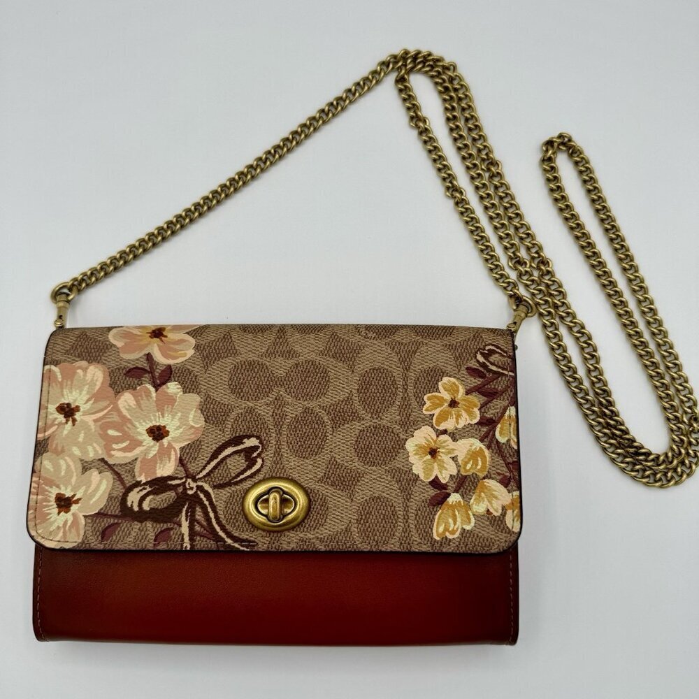 Coach Purse Marlow Turnlock Chain Crossbody Signature Logo Canvas Floral Fall